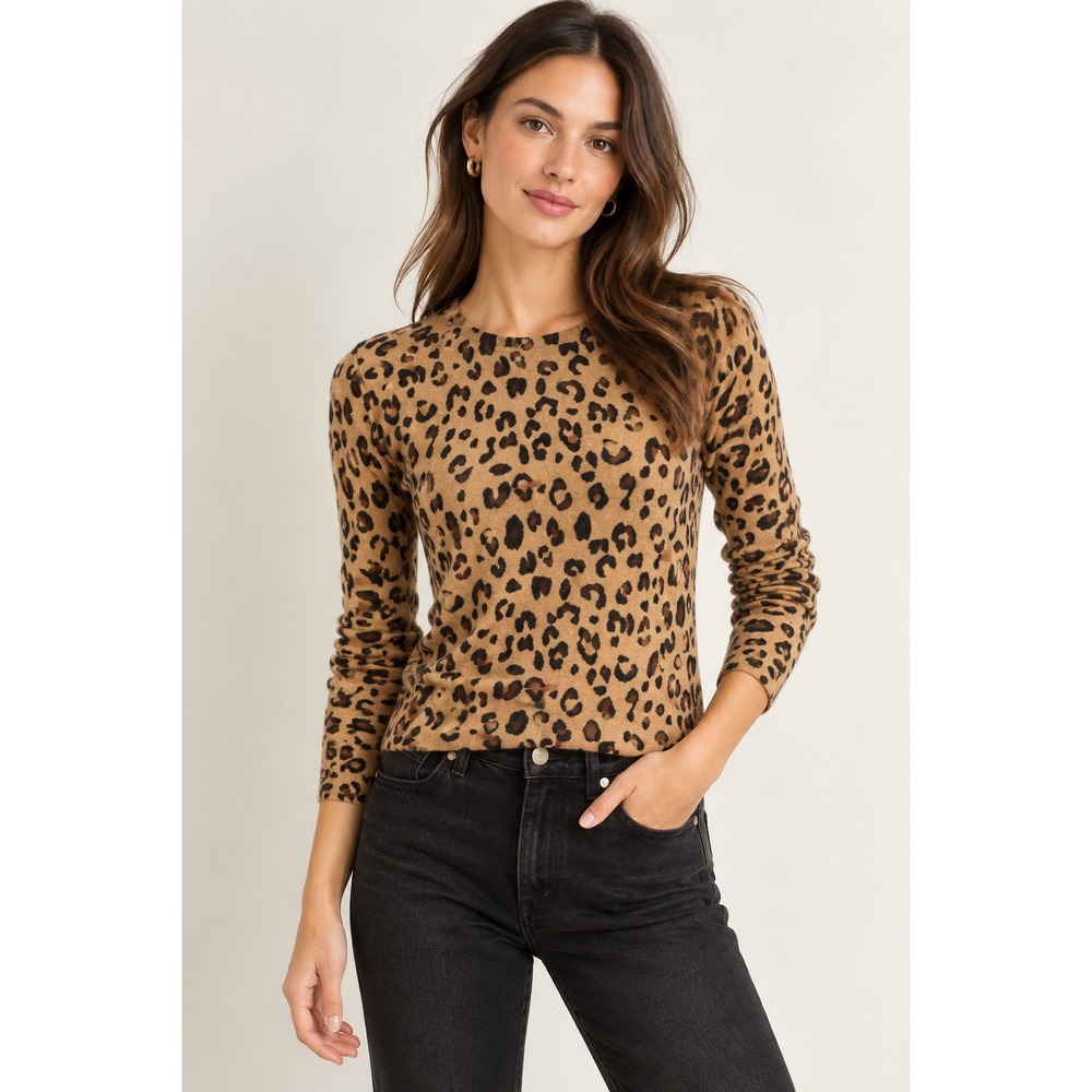 J.Crew 100% Cashmere Leopard Print Crewneck Sweater XXS
